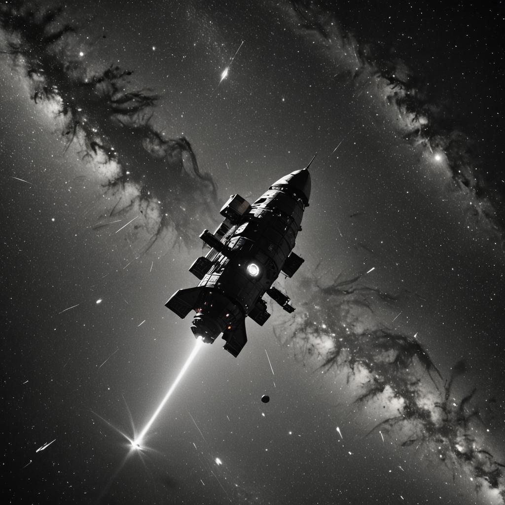 Lone Spacecraft Drifting Through Starry Cosmos