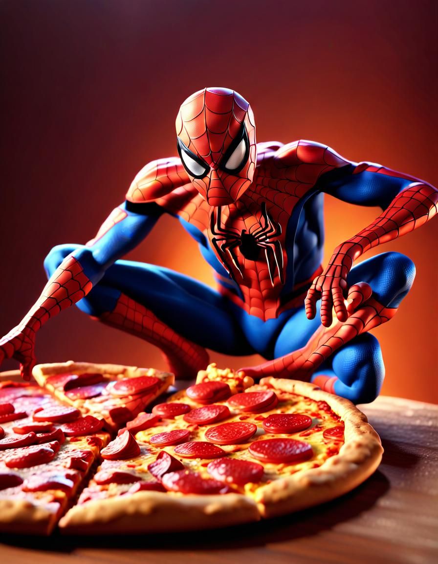 Spider-Man and Delicious Pizza in Claymation Style