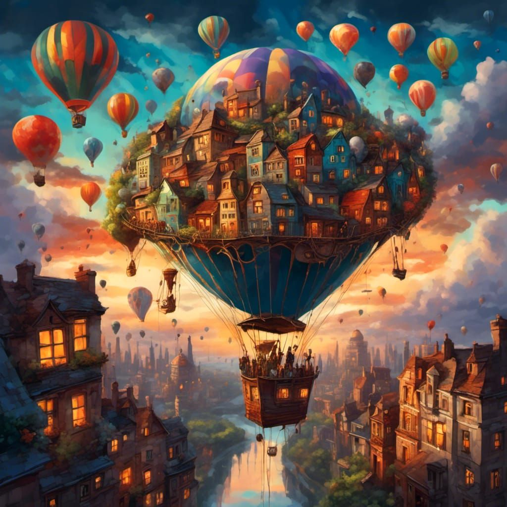 Bio City in Hot Air Balloons at Sunset
