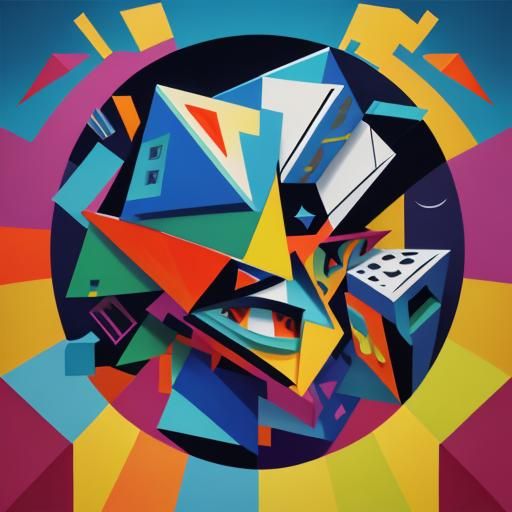 Geometric Cubist Brain in Art Deco Style