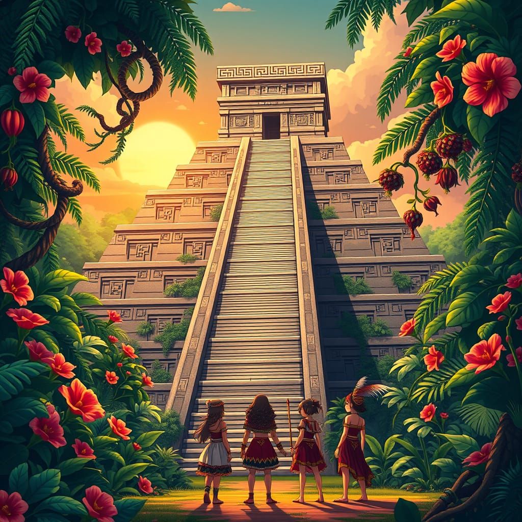 Ancient Aztec Pyramid in Lush Jungle Setting