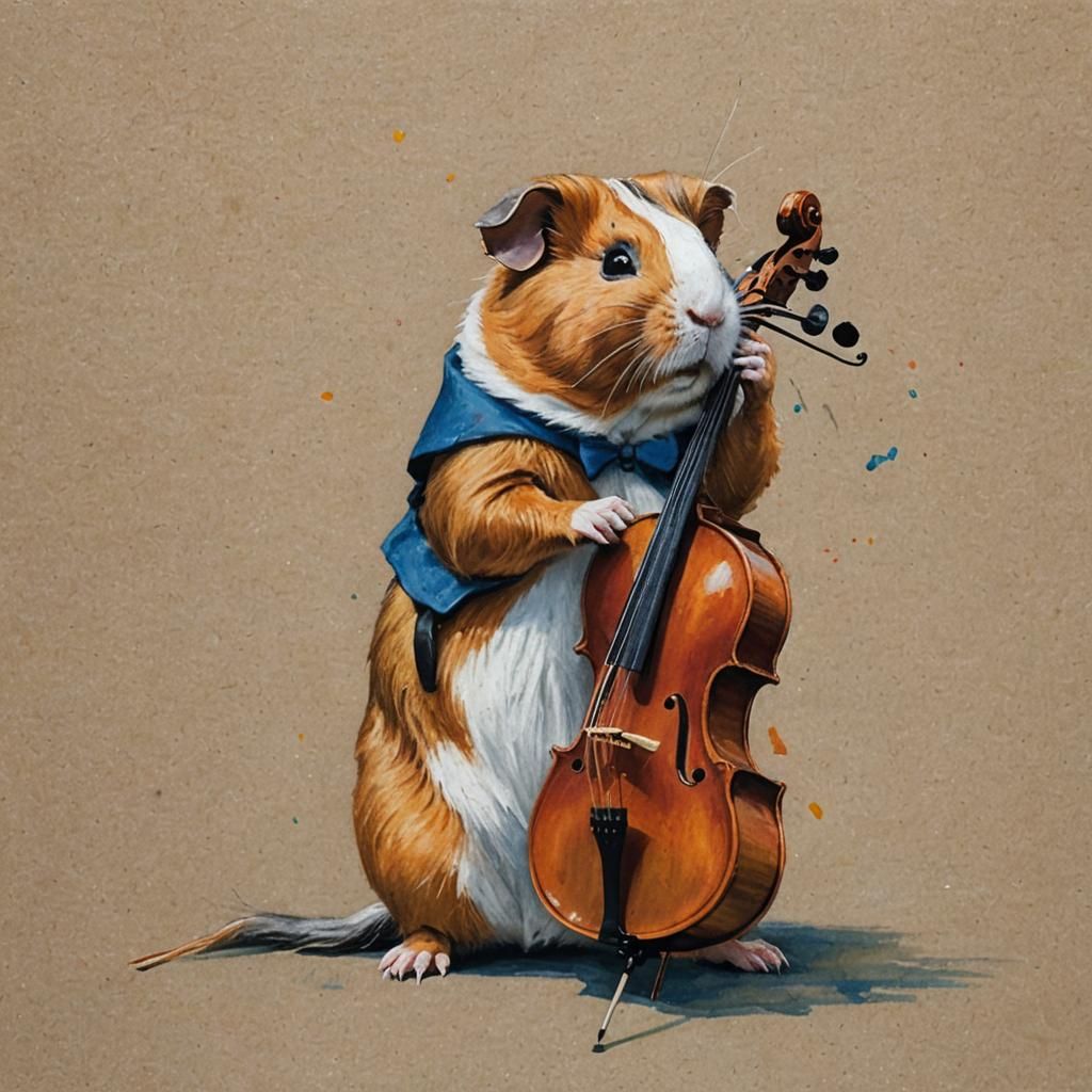 Guinea Pig Cello Concert: Oil Pastel Masterpiece