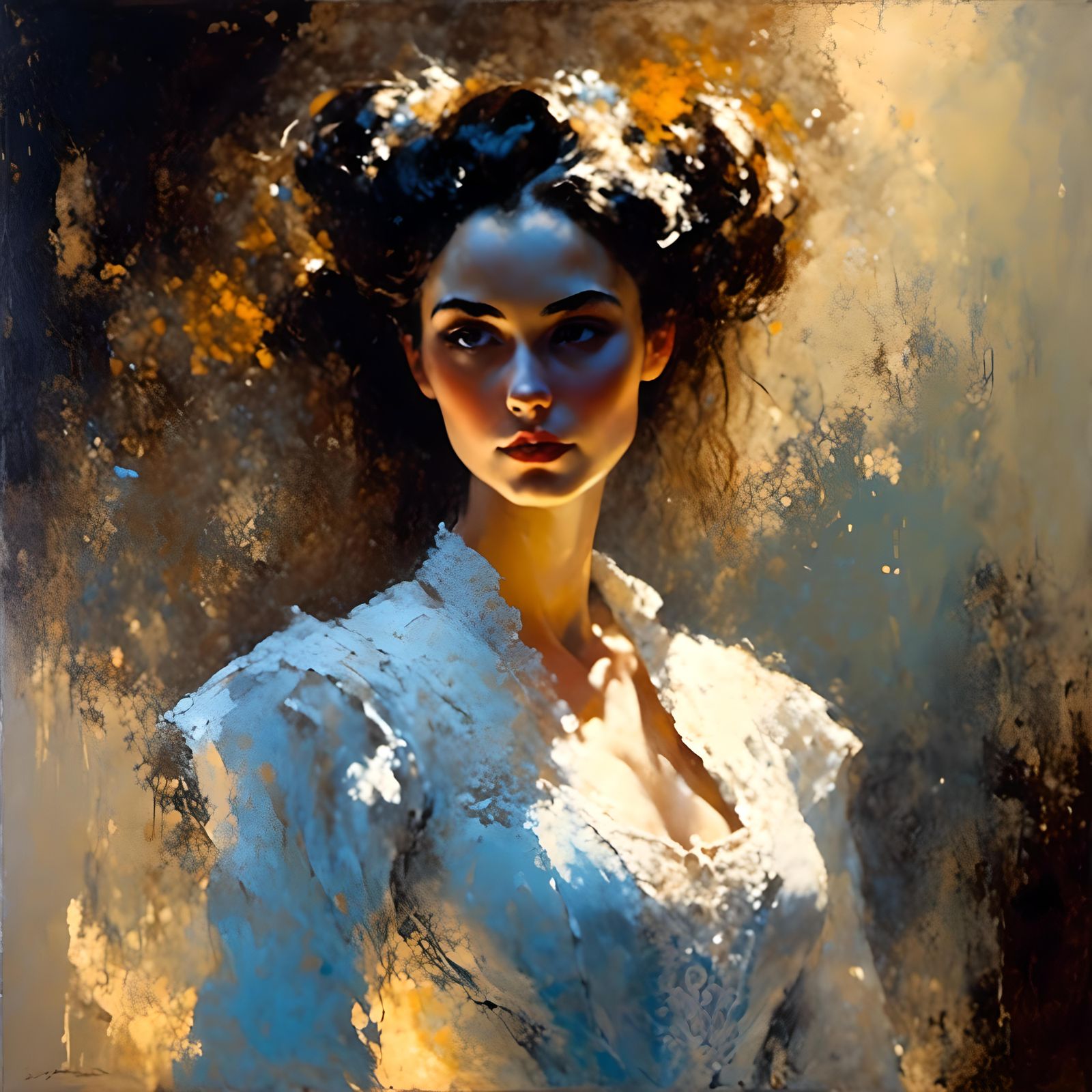 Impressionist Portrait of Woman in Grungy Oil Painting Style