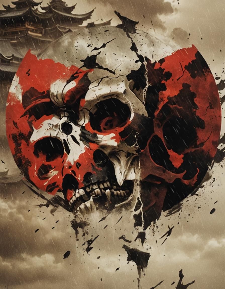 Dark Fantasy Samurai Temple with Skull