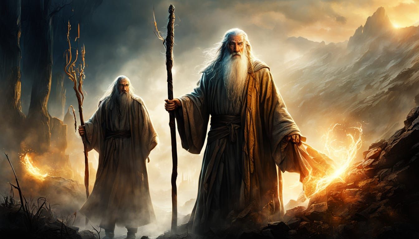 Epic Battle of Wizards in Golden Light