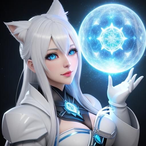 Anime Catgirl Frost Mage in 3D Detail