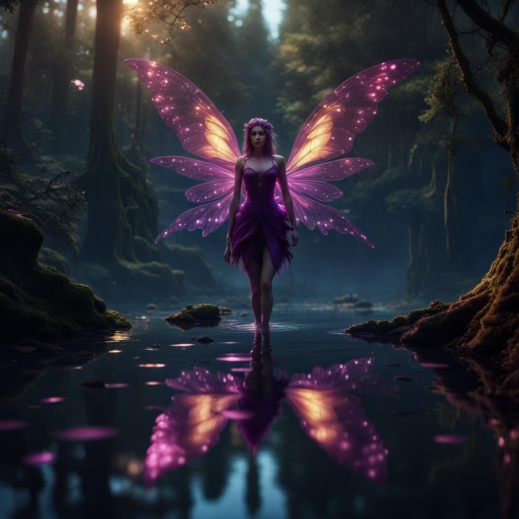 Purple Fairy Reflection: Detailed Matte Painting