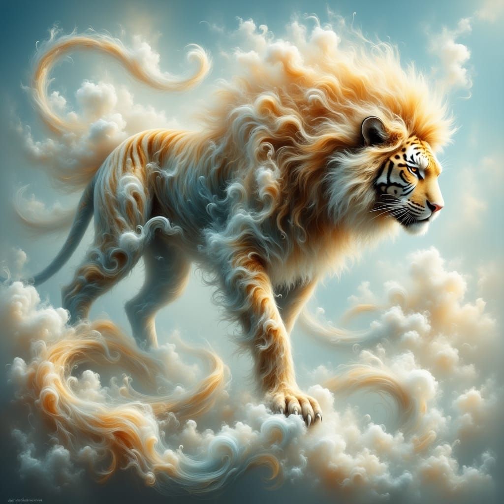 Ethereal Saber-Toothed Tiger in Whimsical, Dreamy Landscapes