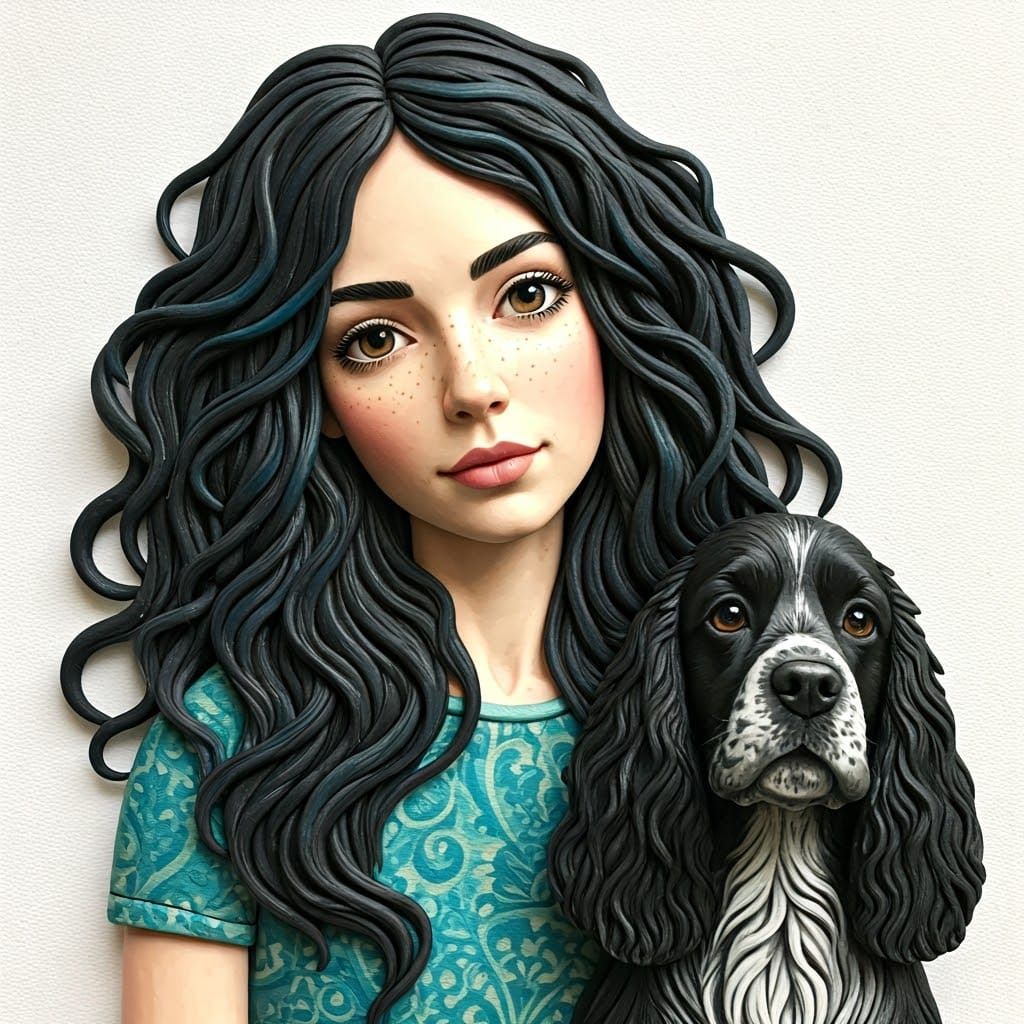 Polymer Clay Woman and Dog Sculpture