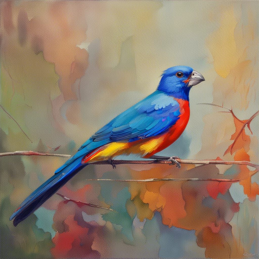 Painted Bunting on Artist's Palette, Oil Painting