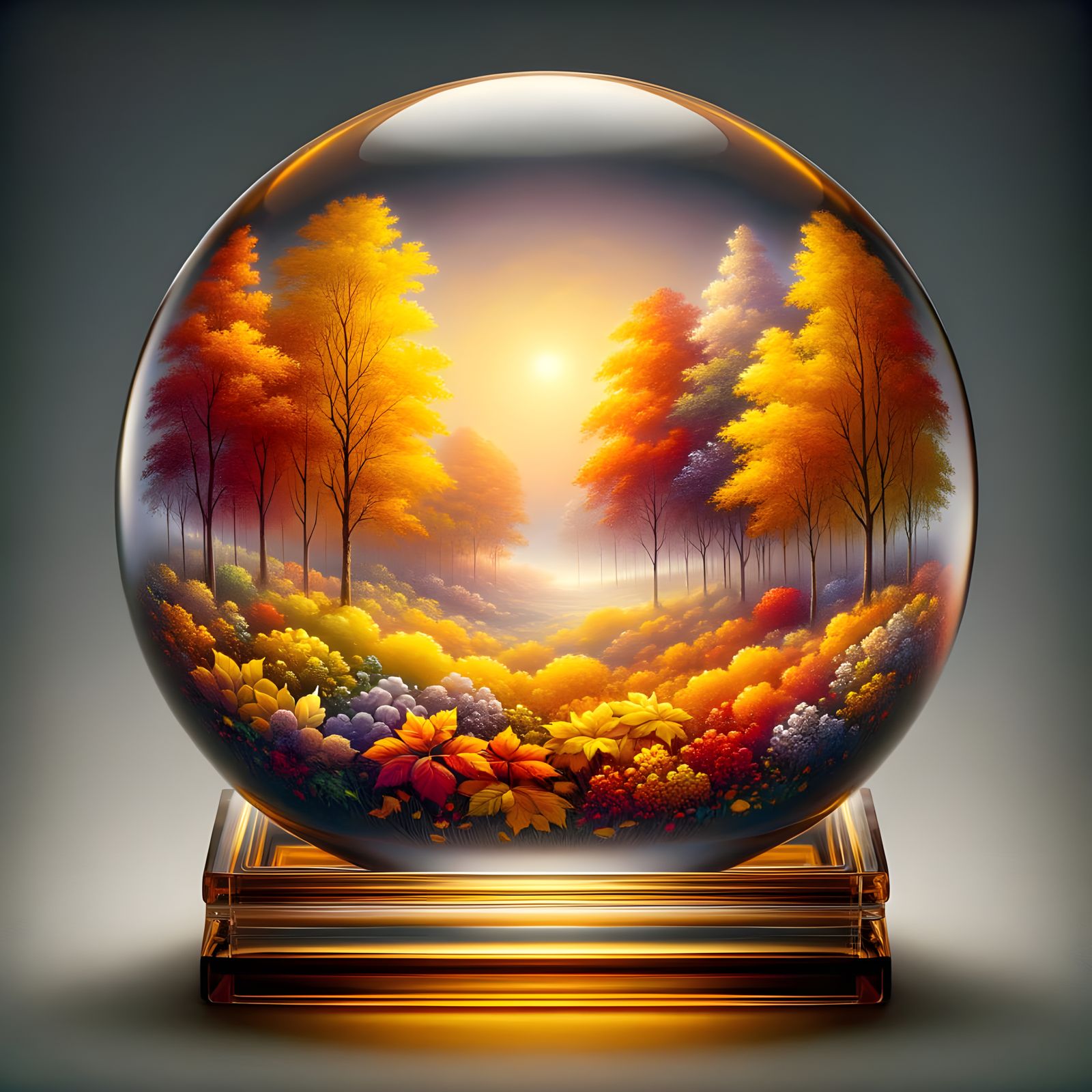 Autumn Scene in Glass Paperweight, Luminism Style