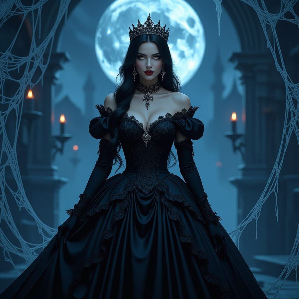 Gothic Vampire Princess in Moonlit Castle, Fantasy Art
