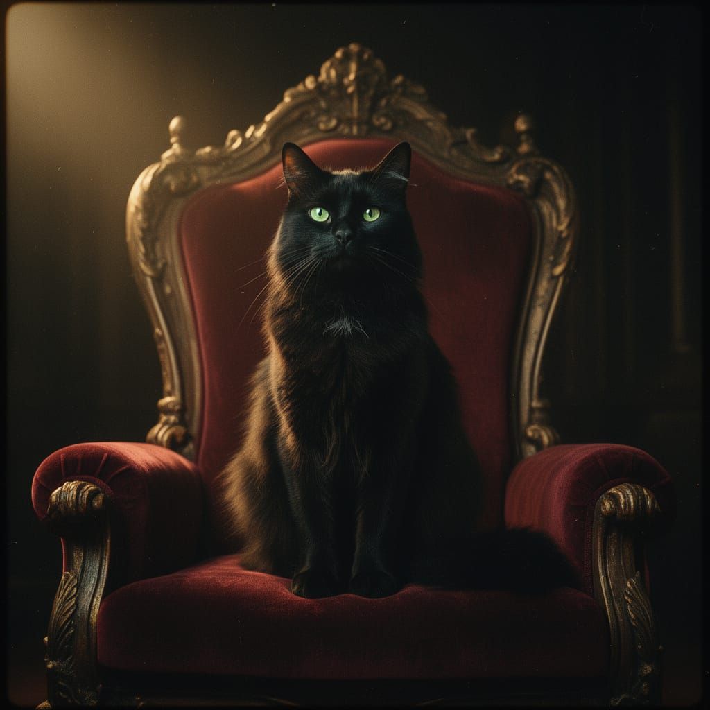 Majestic Black Cat on Throne in Cinematic Lighting