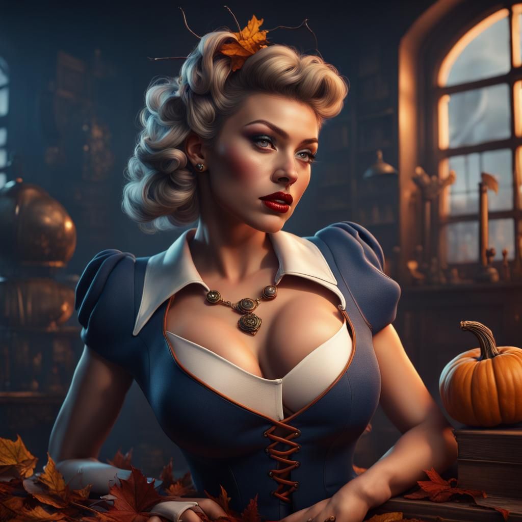 Hyperrealistic Miss October Pinup Girl in Detailed Matte Pai...