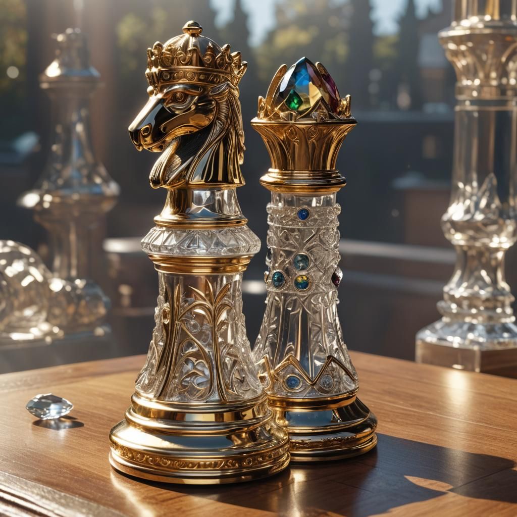 Ornate Crystal Chess Rook with Gold Center