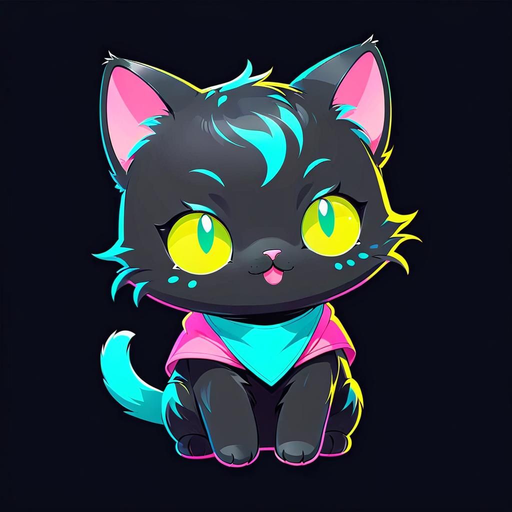 Cute Neon Vector Cat for T-Shirt Design