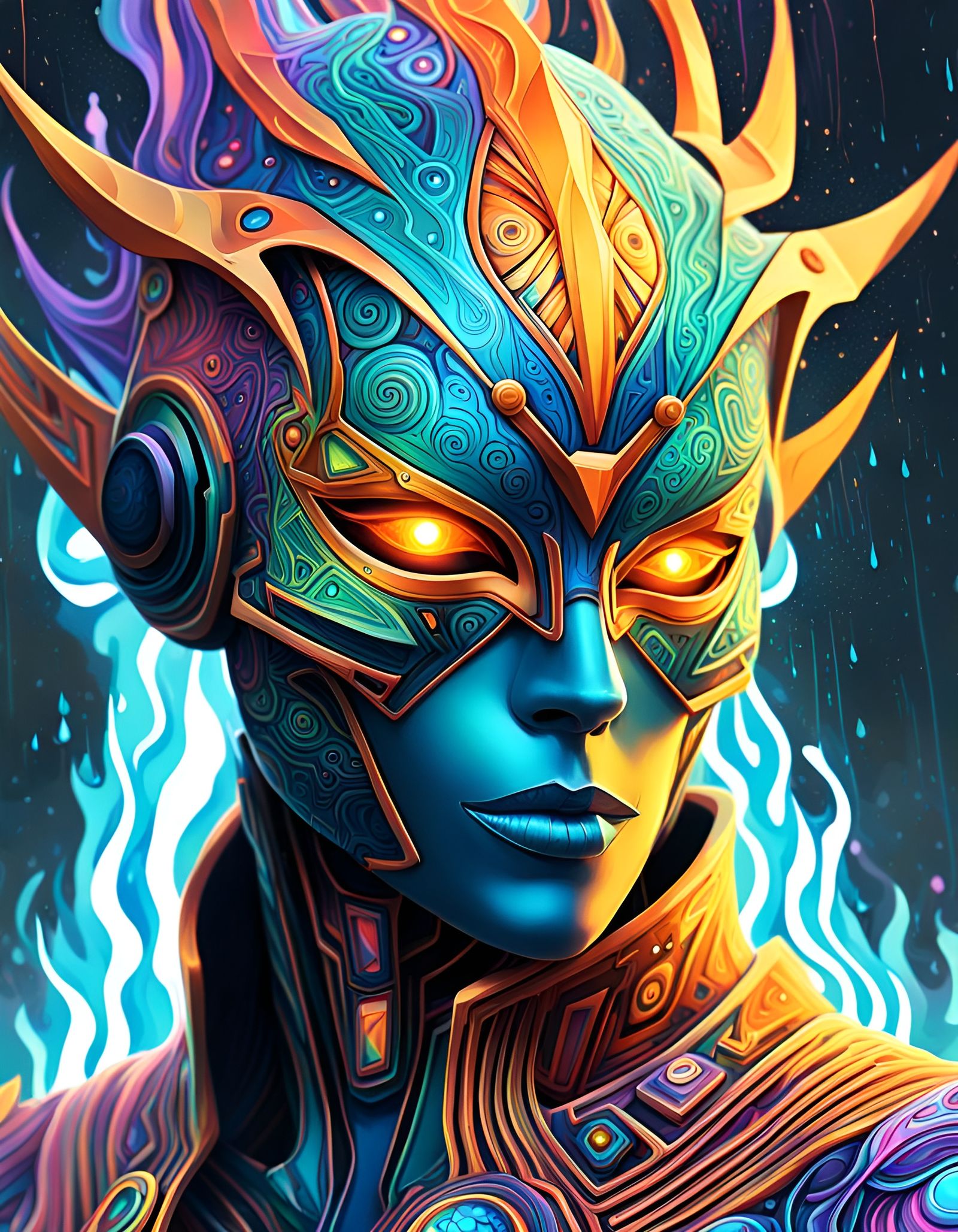 Psychedelic Cubist Mask in Digital Art Style