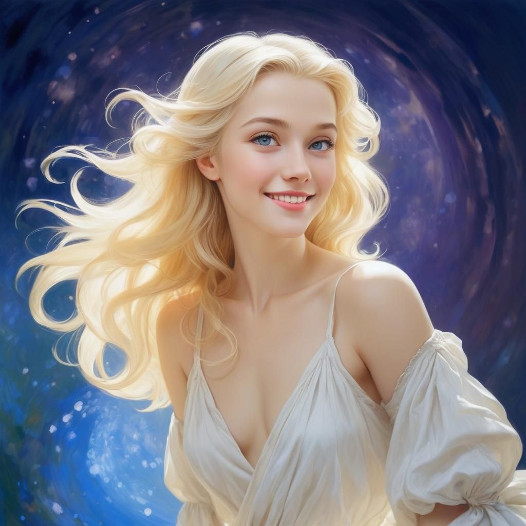 Stunning Blonde Beauty with Subtle Smile, Detailed Matte Pai...