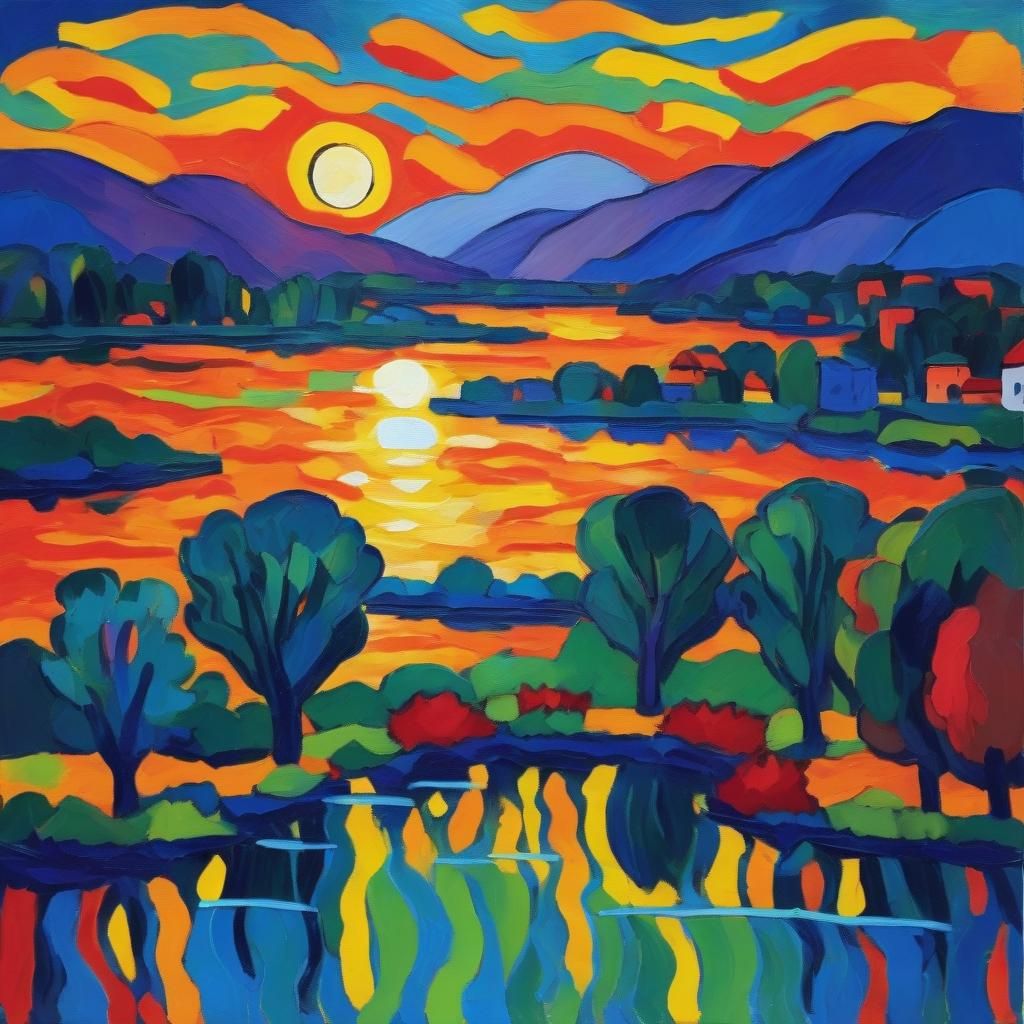 Fauvist Sunrise Painting Across the River