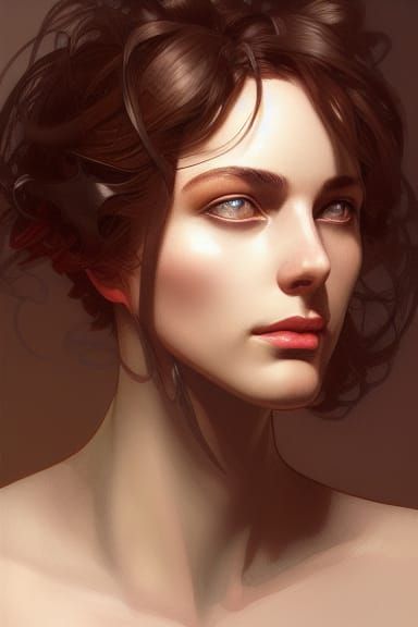 Detailed Portrait of French Woman in Art Nouveau Style