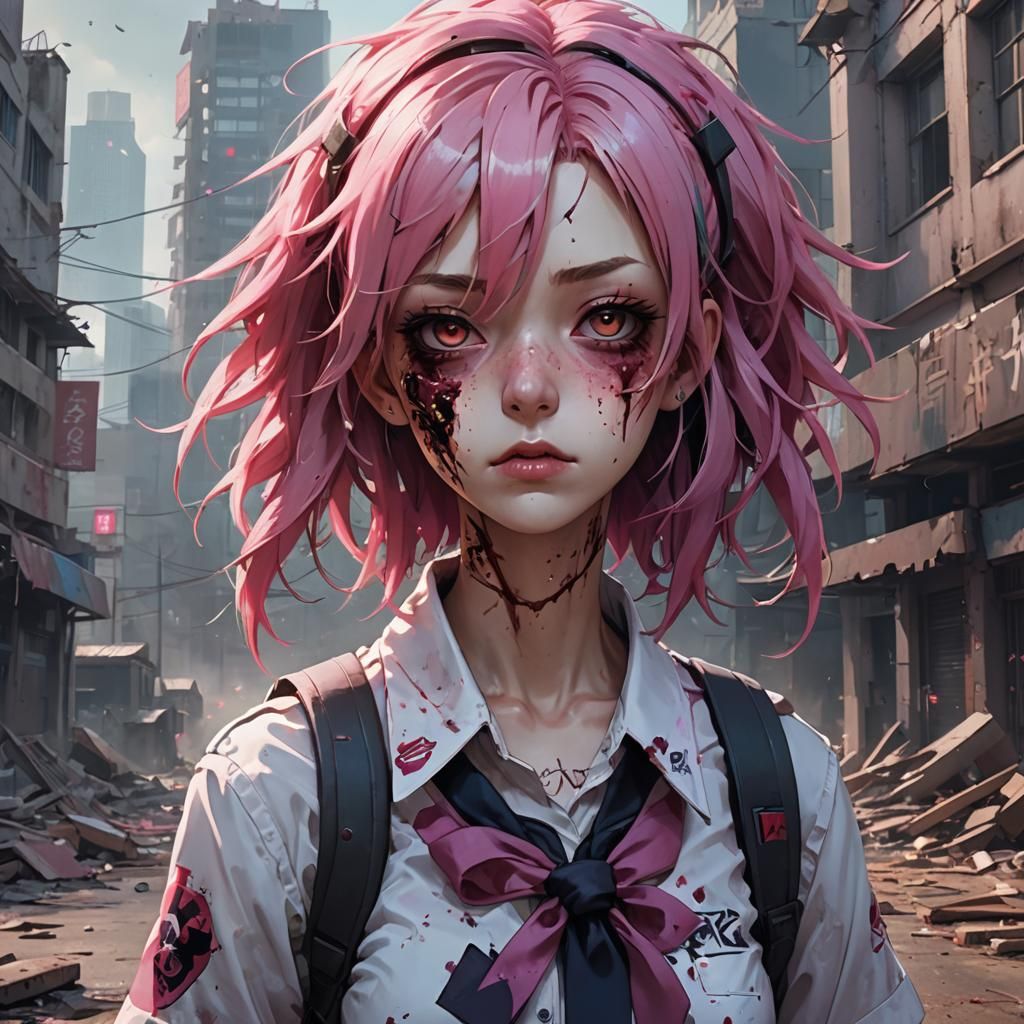 Zombie Girl Portrait in Post-Apocalyptic City