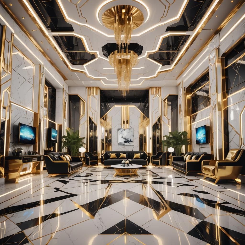 Luxurious Lounge in Futuristic Art Deco Style