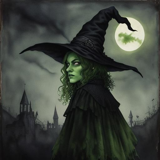 Wicked Witch in Dark Acrylic Ink Stippling