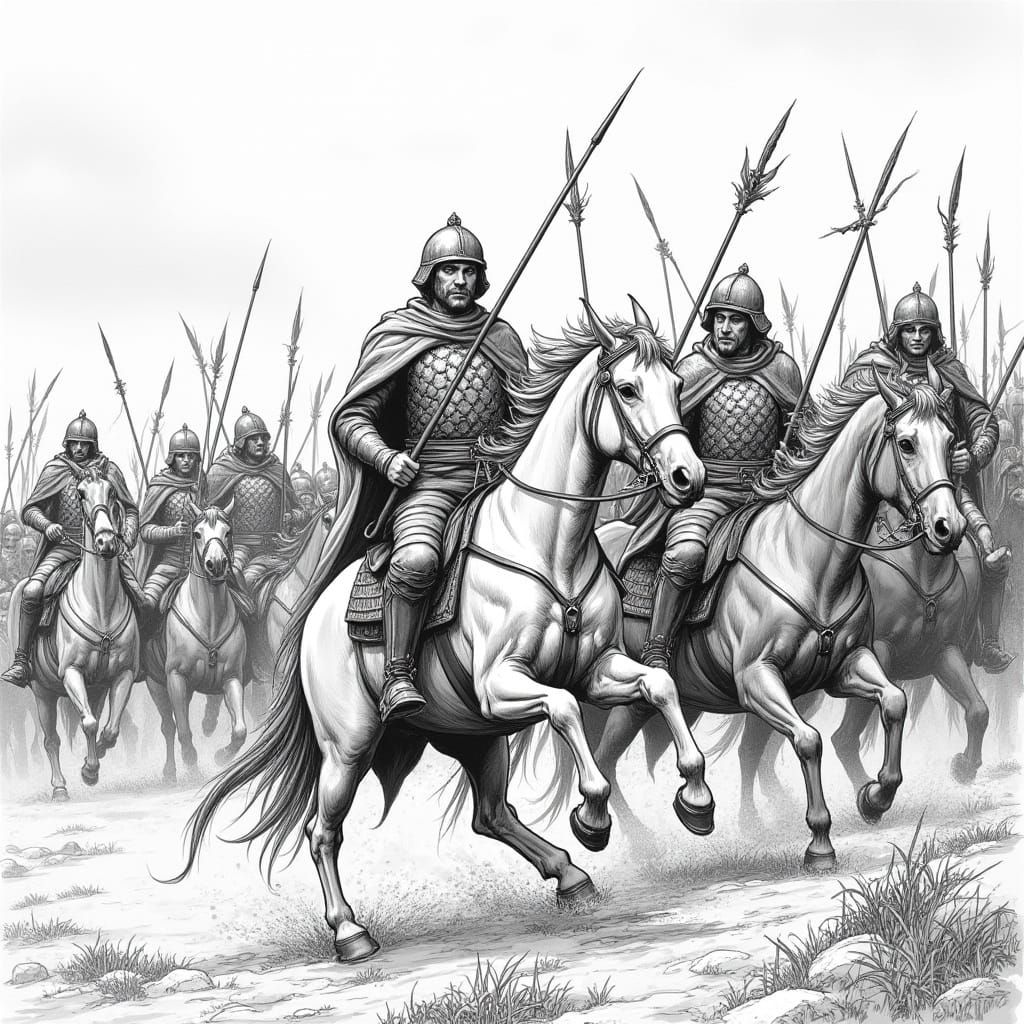 Epic Black and White Battle Scene in Tolkien-Inspired Style