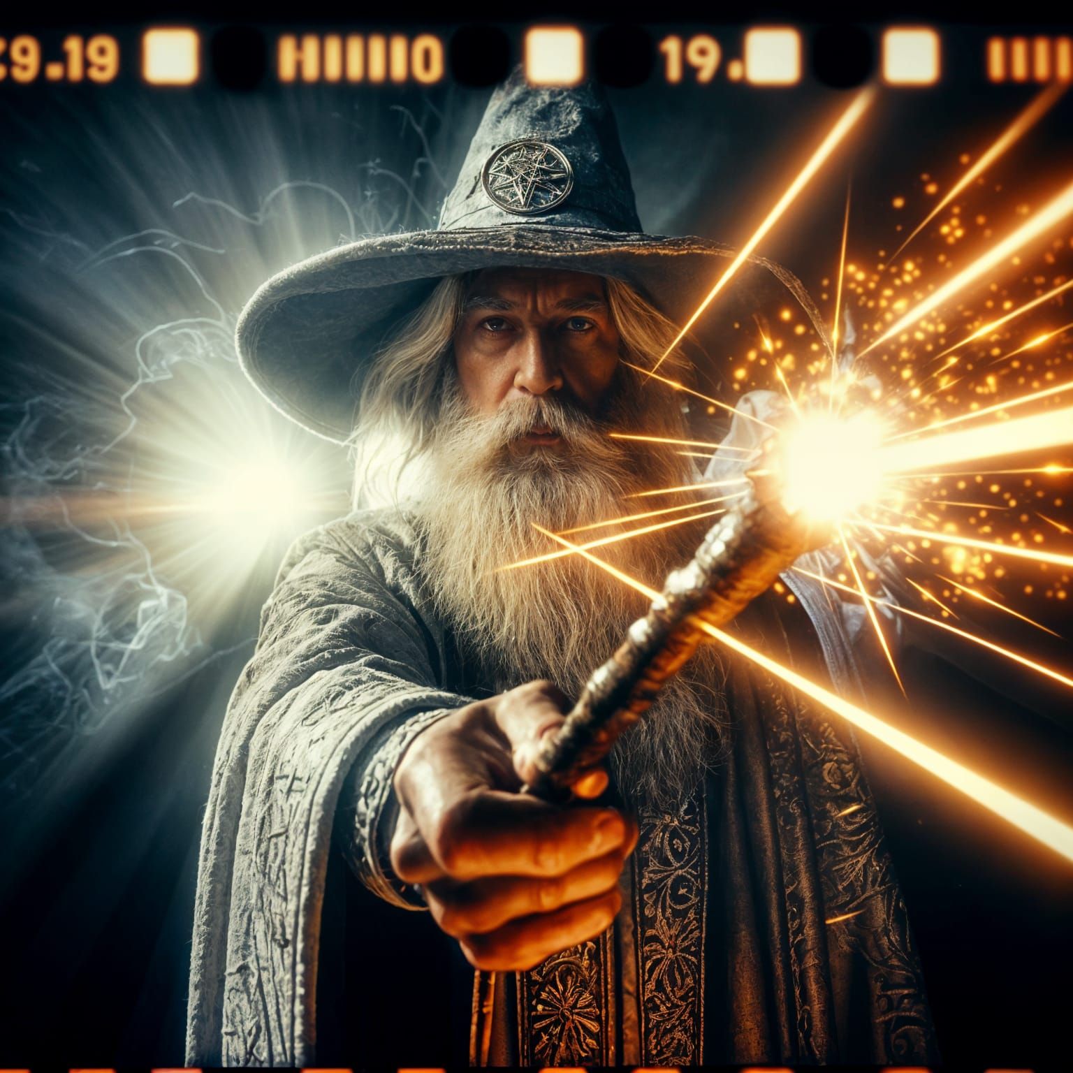 Cinematic Wizard Casting Fire and Lasers