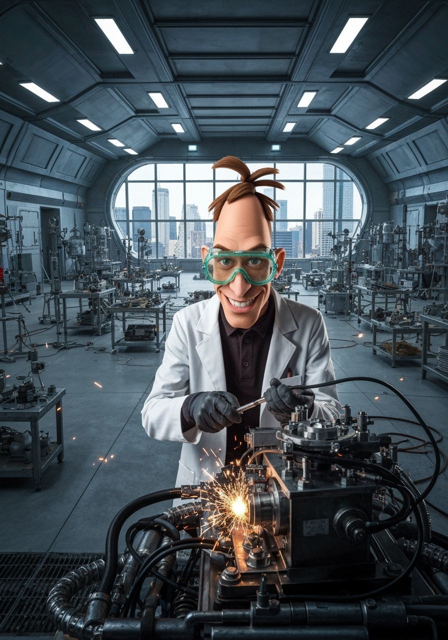 Realistic Dr. Doofenshmirtz in Futuristic Lab