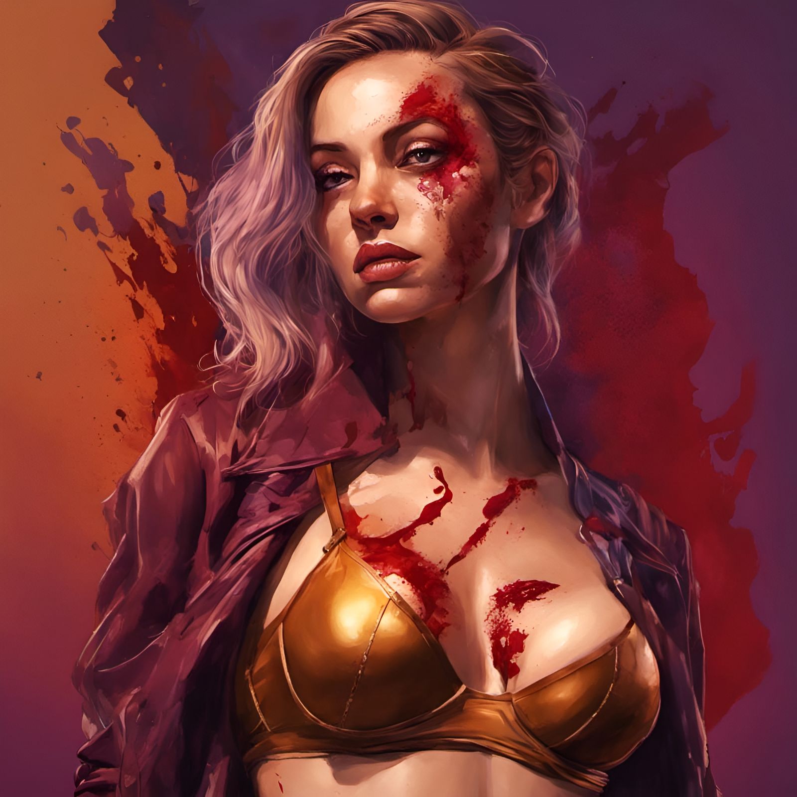 Elegant Golden Woman Portrait in Splash Art Style