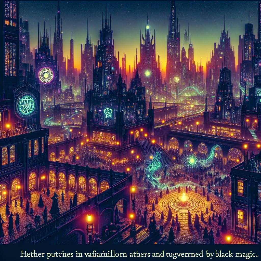 Aetherpunk Metropolis Under Dark Magic Influence