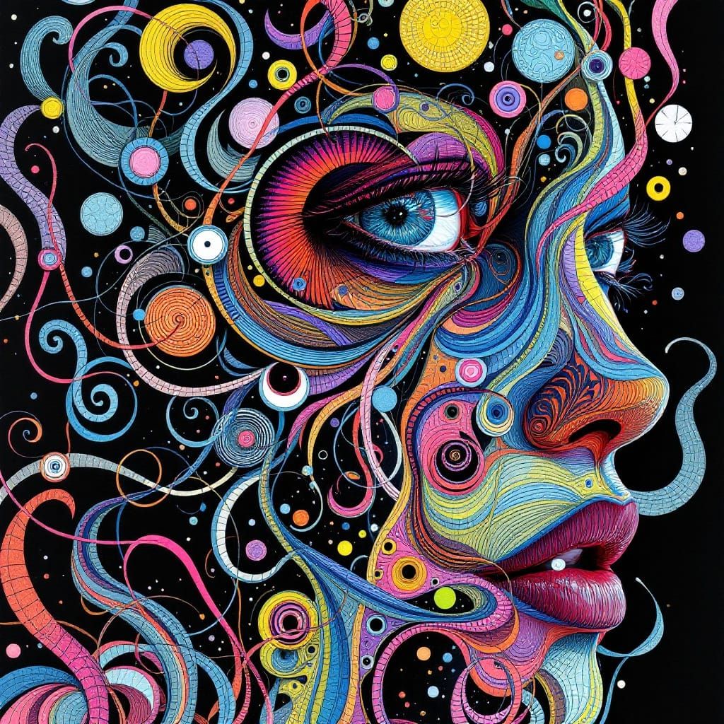 Hyperdetailed Dadaism Portrait with Triadic Palette and VHS....