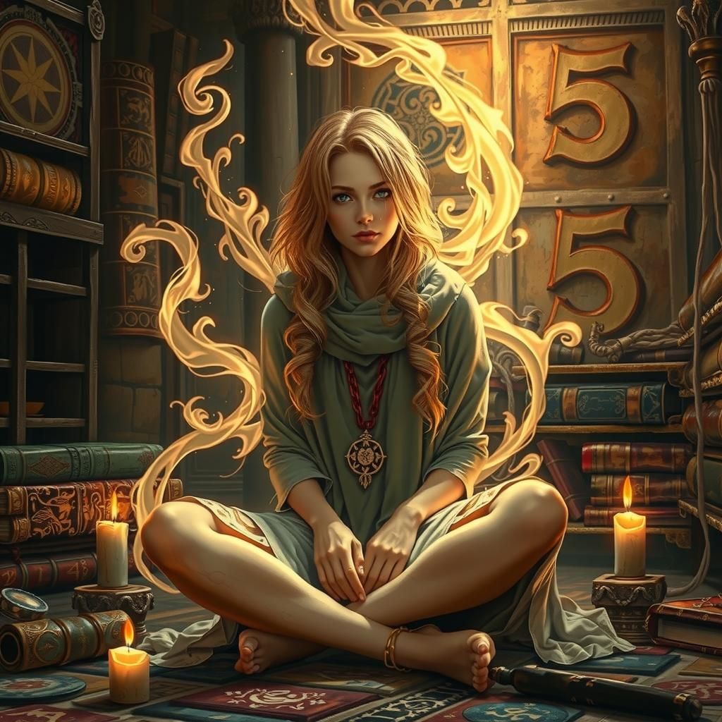 Mysterious Woman Surrounded by Mystical Fire