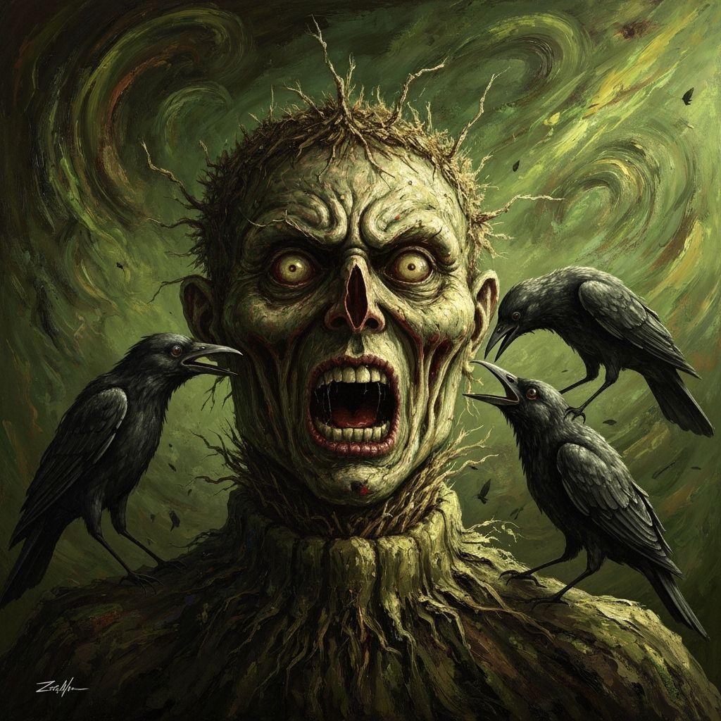 Terrifying Scarecrow in a Grotesque, Surreal Style