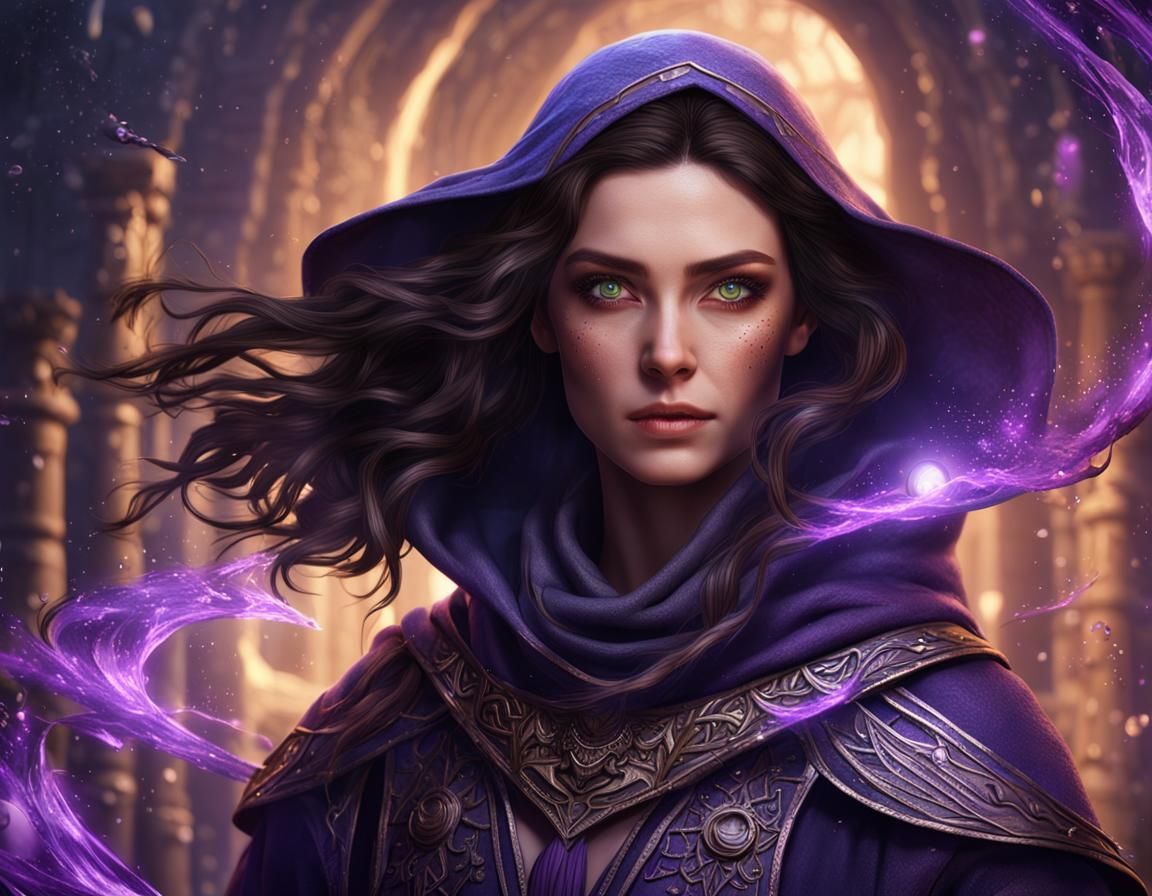 Woman Mage Casting Magic in Fantasy Art Style