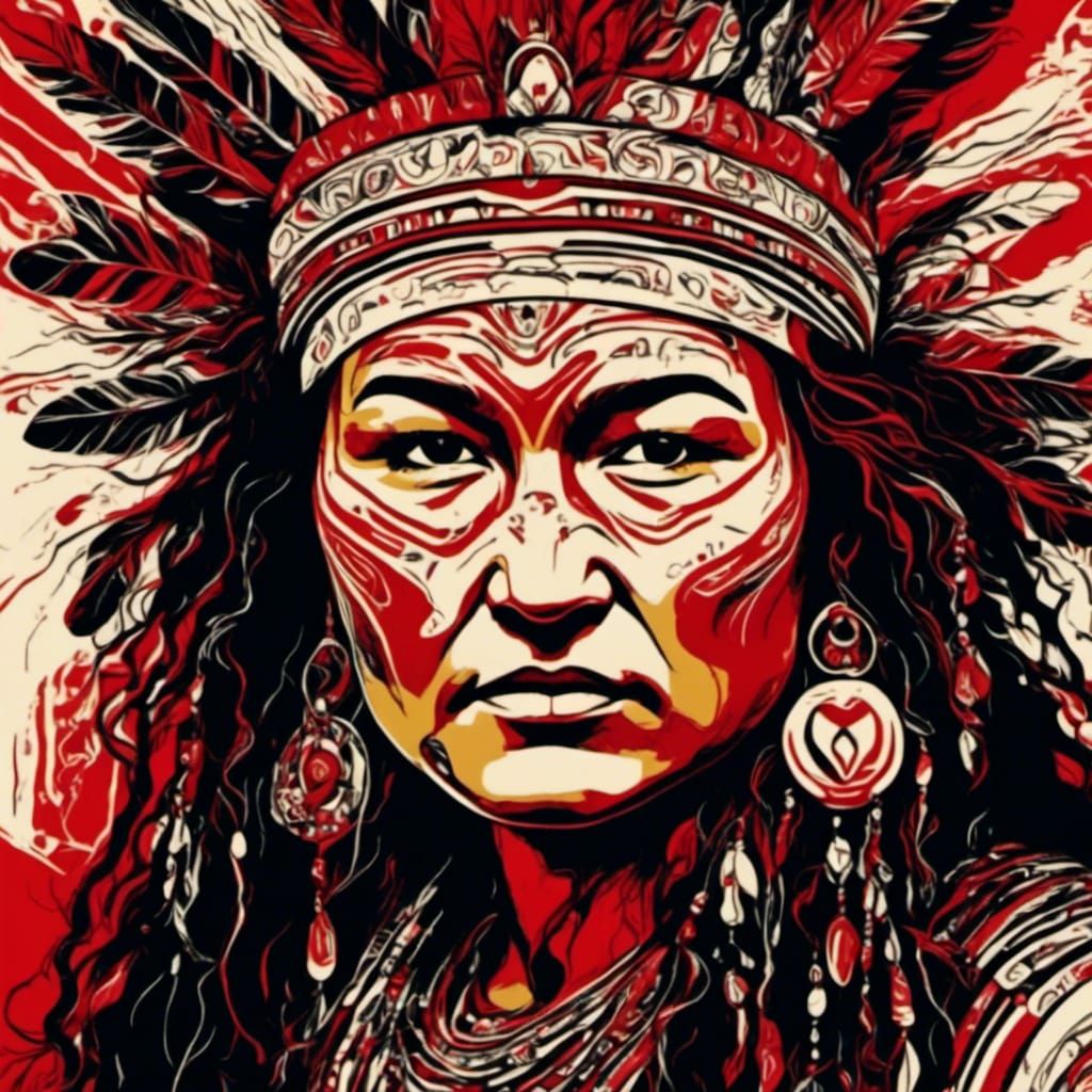 <lora:HaidaStyle:1.0> <lora:IndigenousWoman:1.0> Close up po...