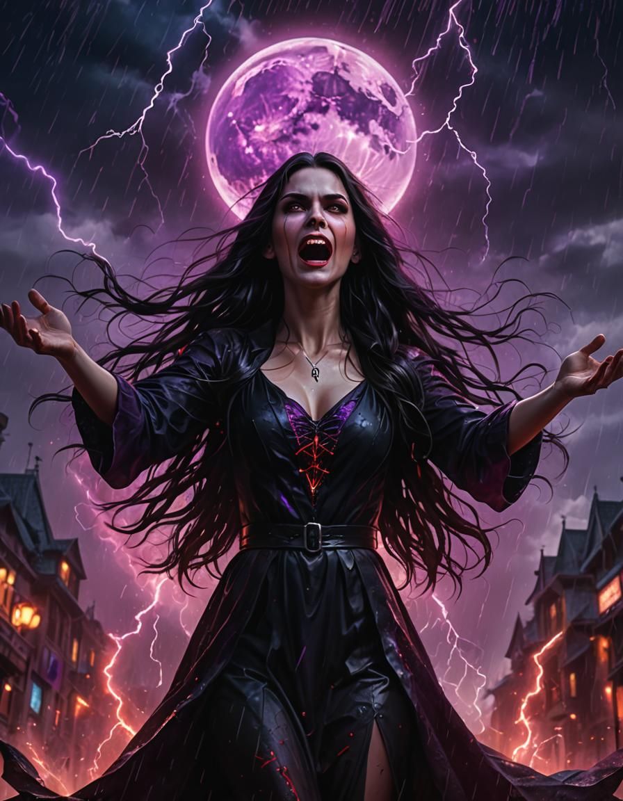 Beautiful Vampire in Red Rain, Fantasy Art