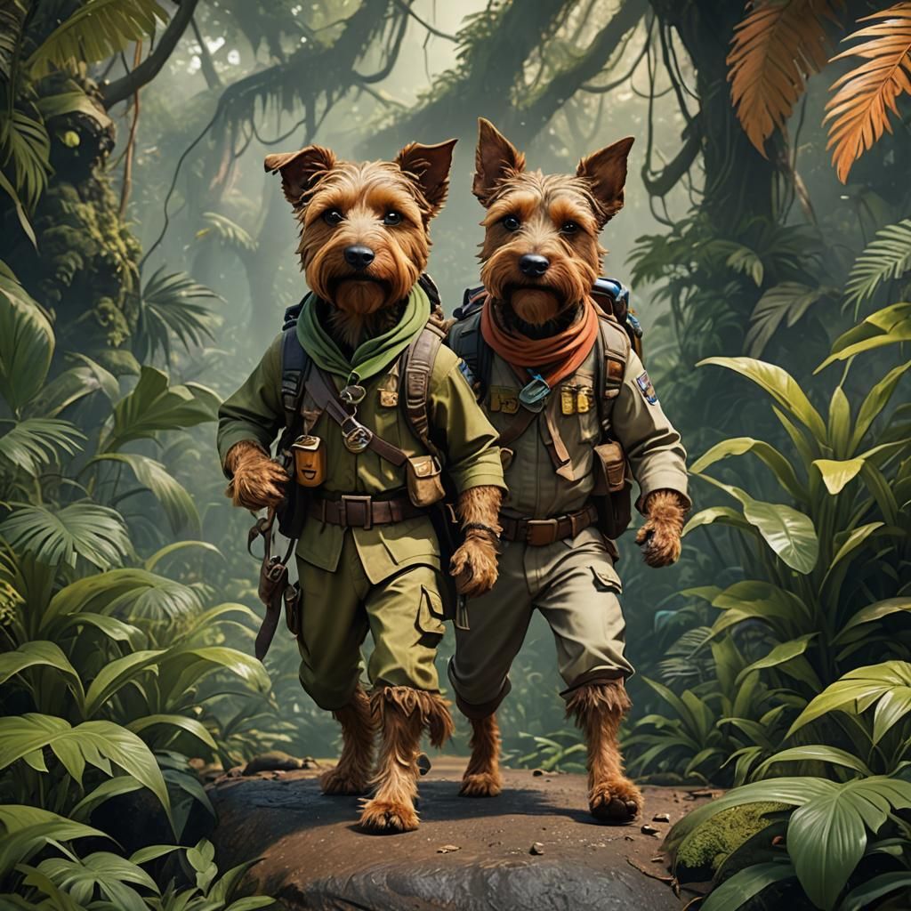 Terrier as Jungle Explorer in Detailed Digital Art