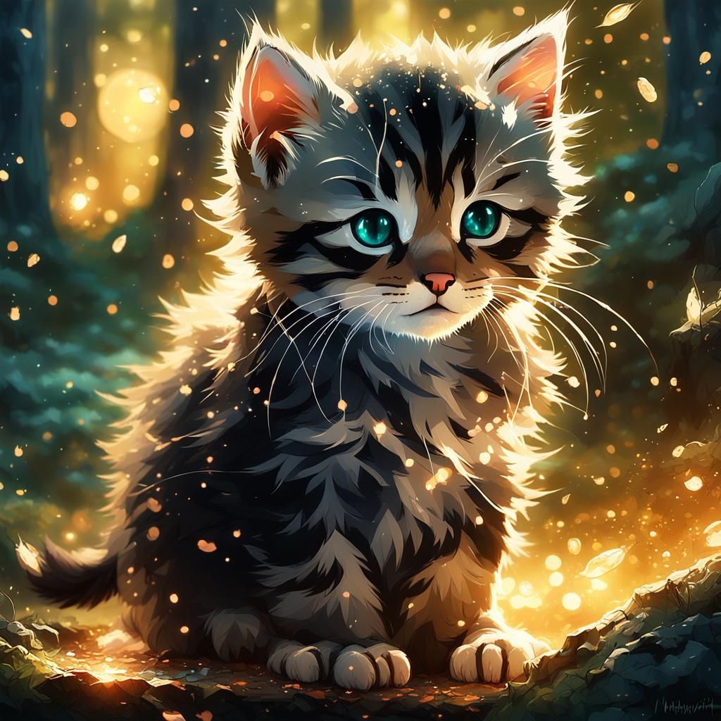 Cute Kitten Fantasy Illustration in Digital Art