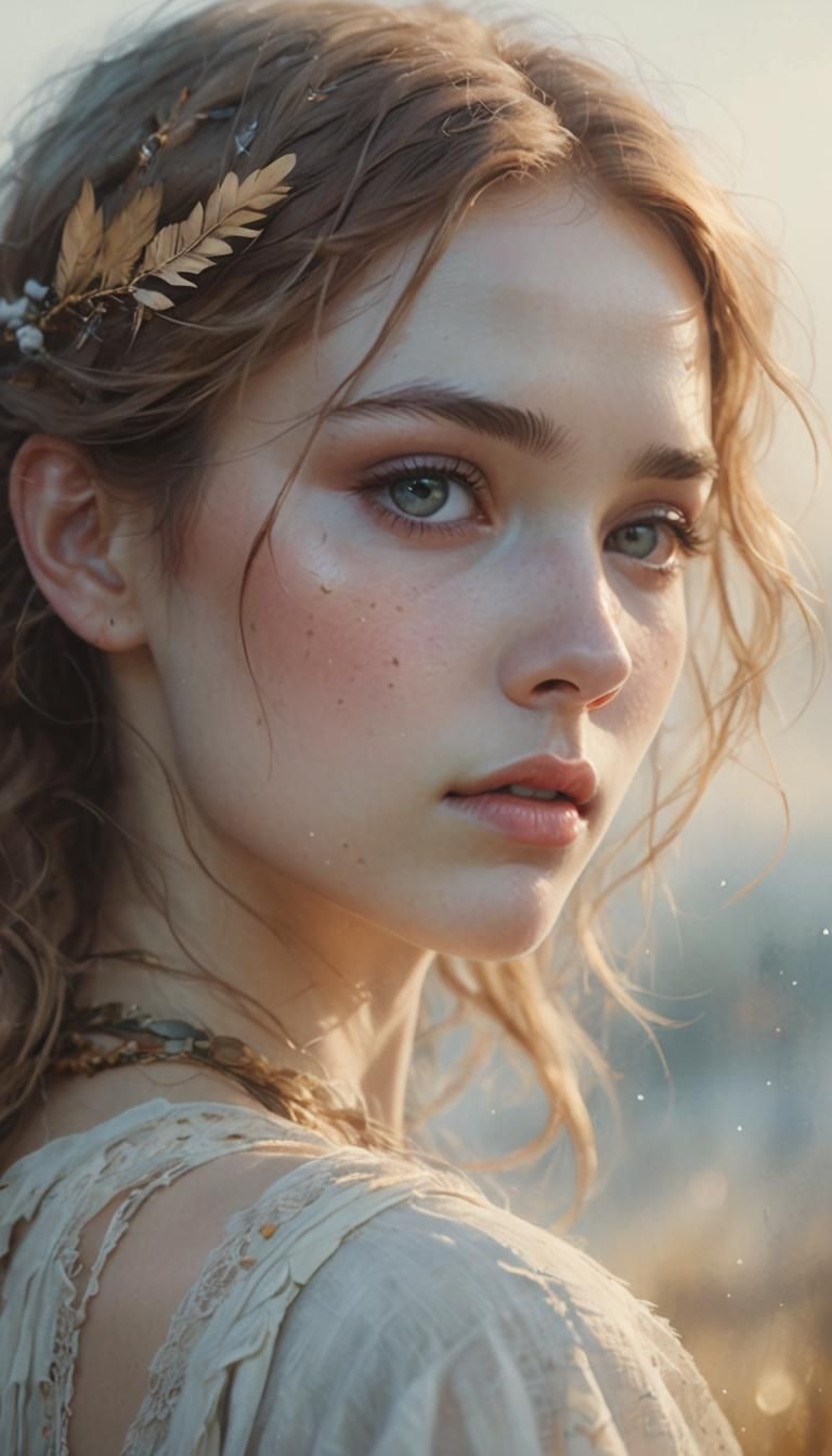 Delicate Woman Seeks Assistance in Dreamy Watercolor