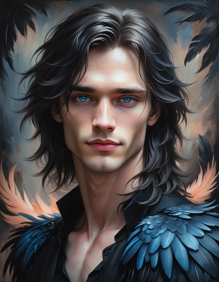 Winged Man in Dark Romantic Oil Painting Style