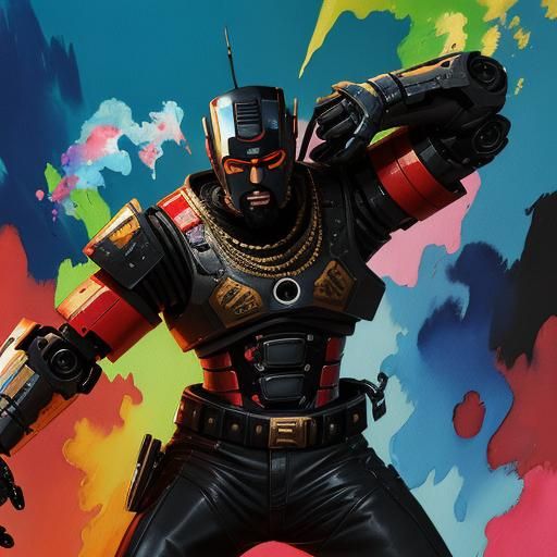 Kanye Robot vs P Diddy Puppet in Gouache Style