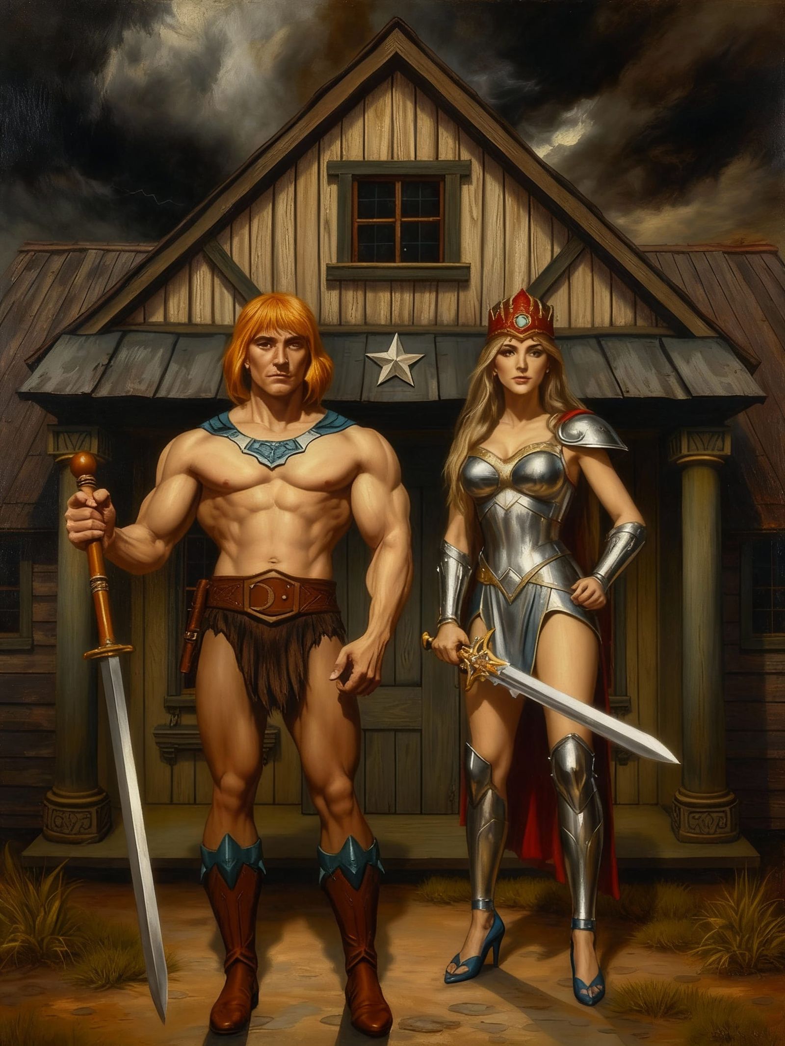 He-Man and She-Ra in American Gothic Style