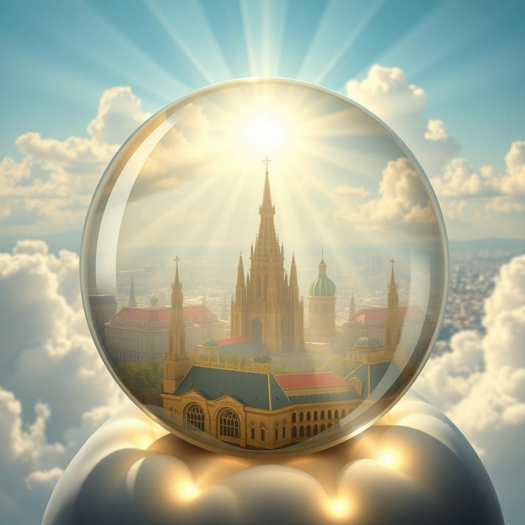 Cityscape in Glass Ball with Divine Light