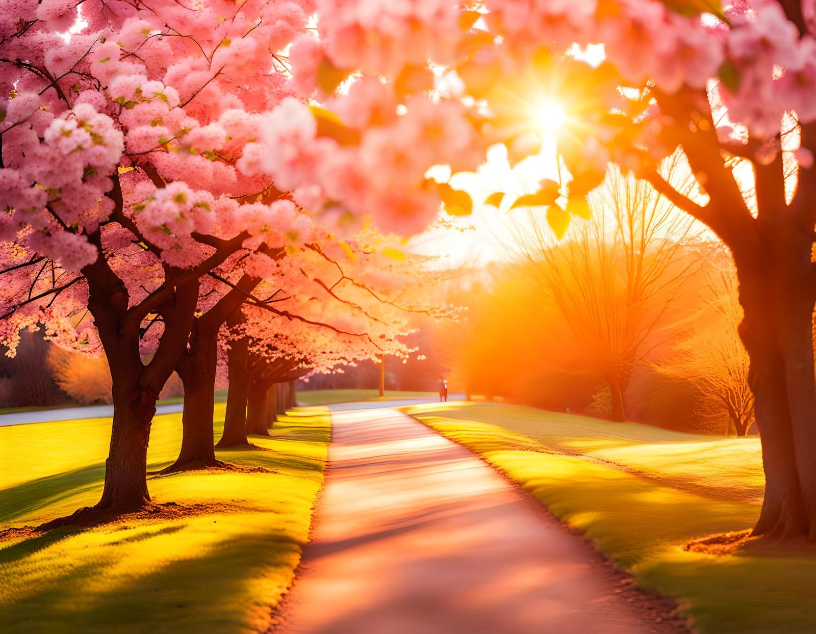 Cherry Blossom Garden Path in Pastel Digital Painting