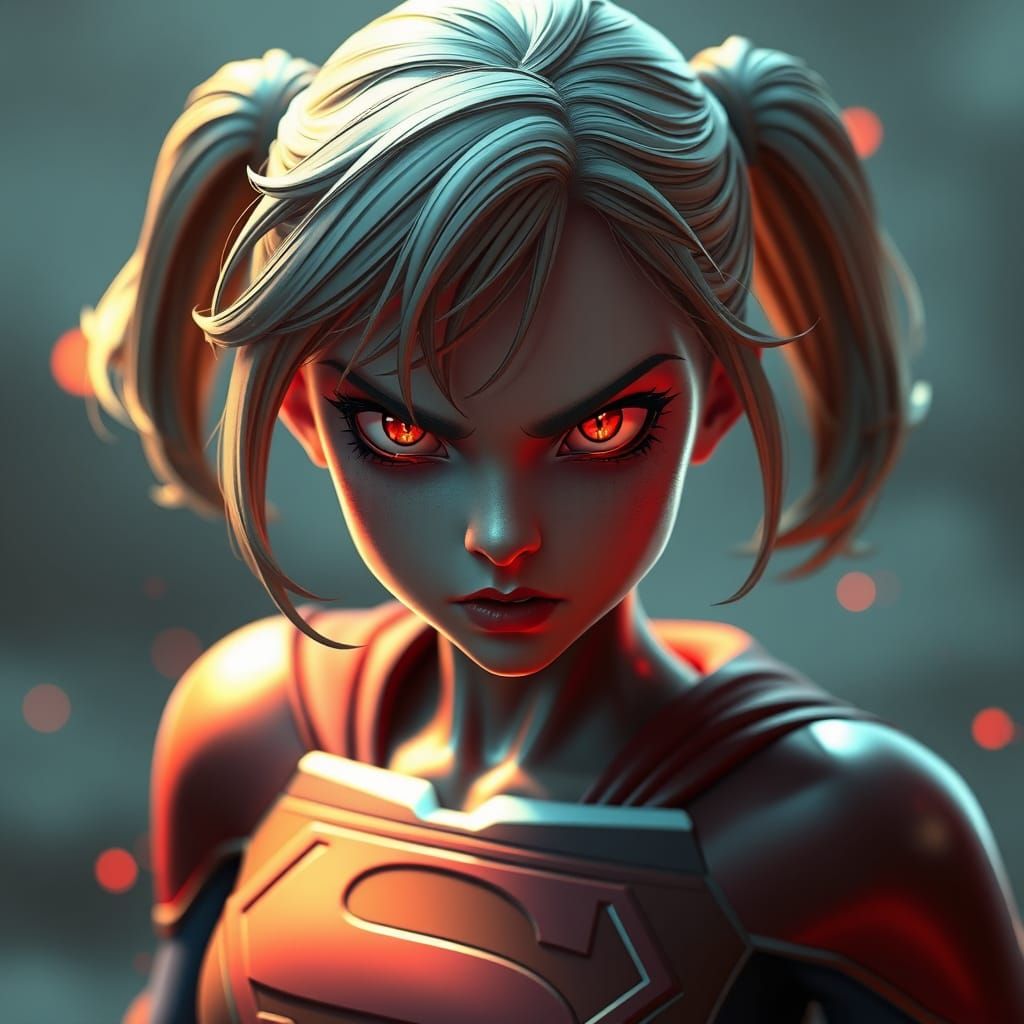 Anime Supergirl with Red Eyes in 3D Art