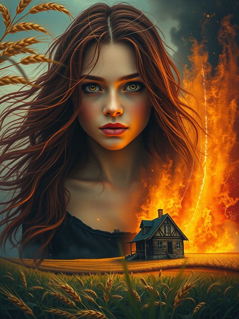 Hyper-Realistic Book Cover with Sorrowful Girl and Raging In...