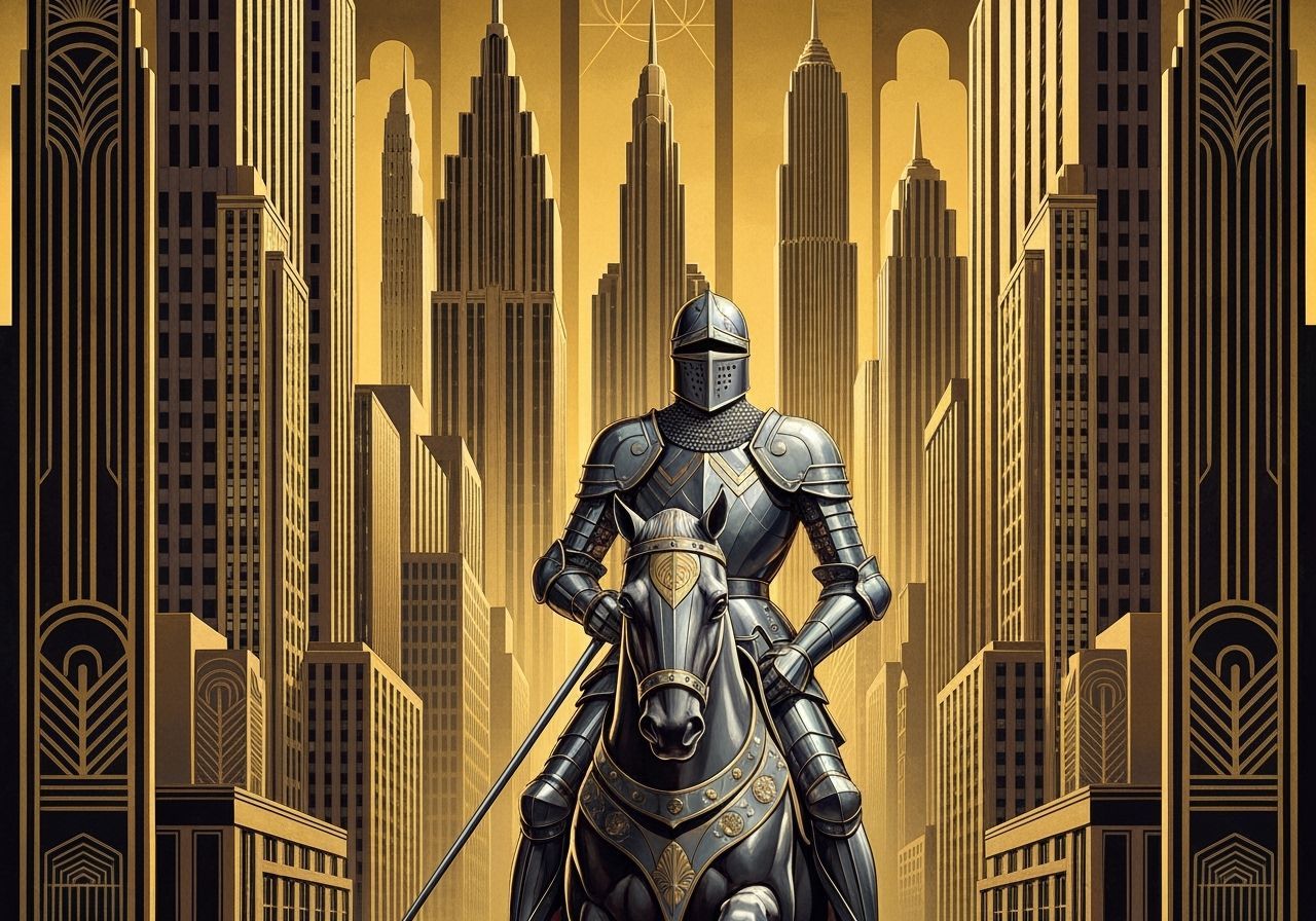 Art Deco Knight in 1920s Metropolis Poster Art