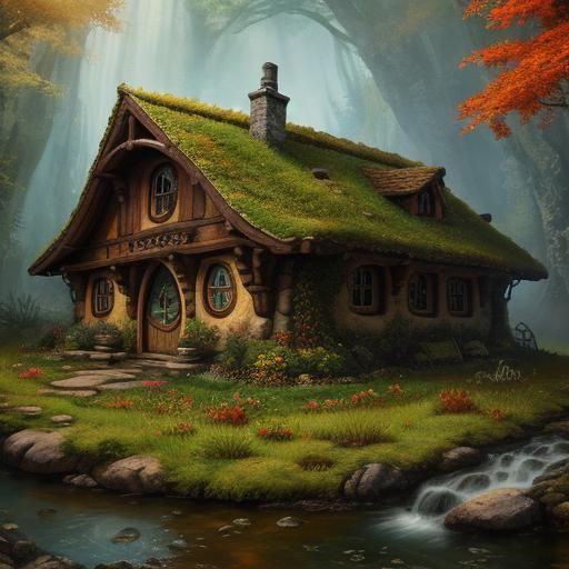Autumn Hobbit Home: Hyperrealistic Concept Art